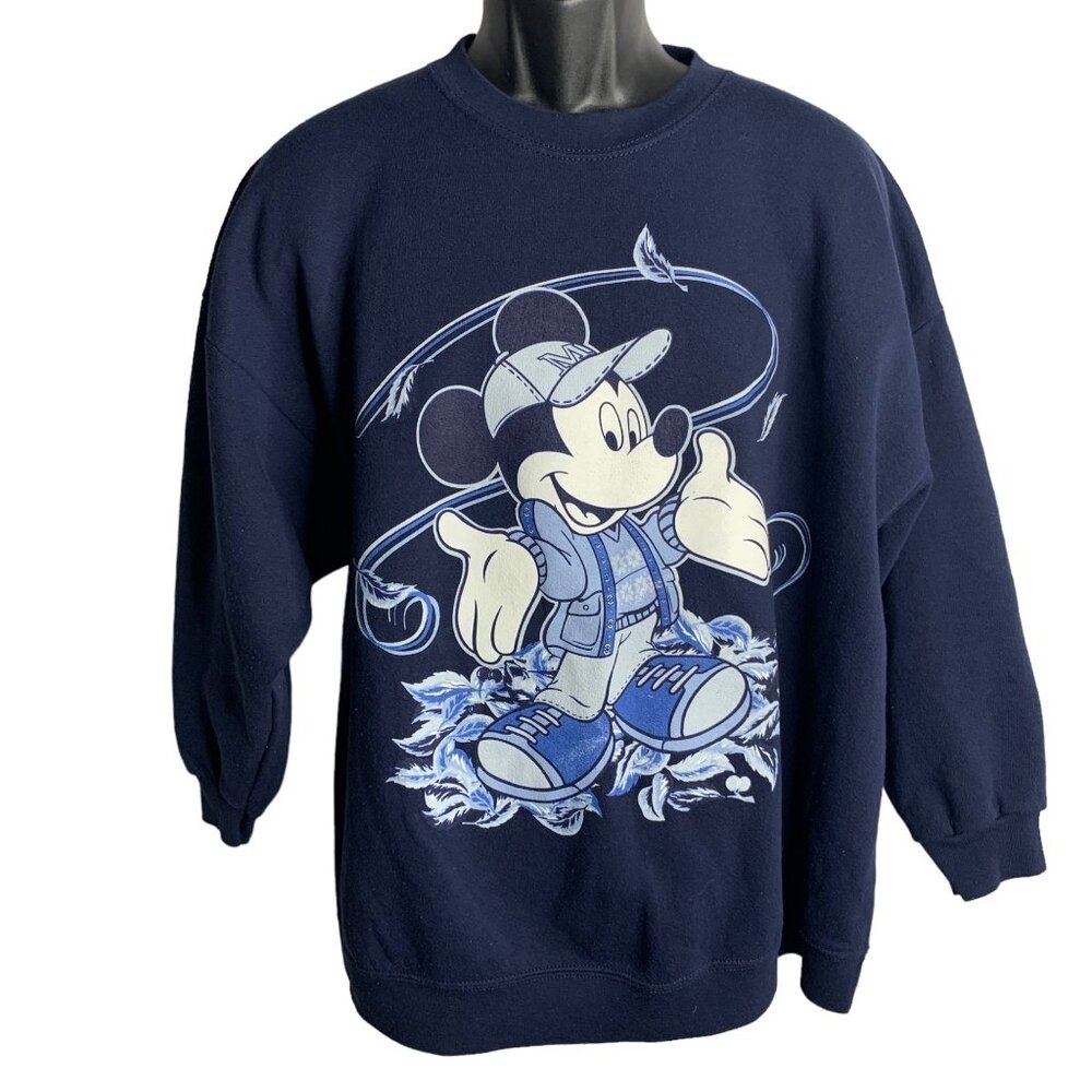 Vintage Mickey Mouse Crewneck Sweatshirt XL Blue Pullover Disney Jerry Leigh